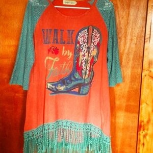 Southern Grace shirt, XL pink with teal trim